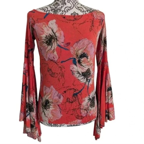 Free People We The Free Birds Of Paradise Printed Top Orange Women's size Medium - Picture 2 of 13